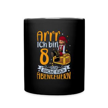 Ich bin 8 - Mädchen Pirat - Tasse einfarbig - Schwarz - Vorne