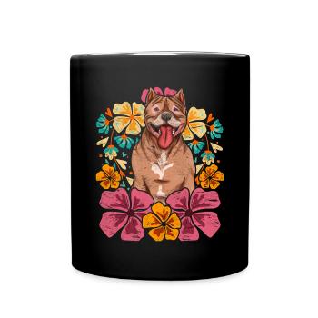 Dog Owner Dogs Gift Colorful Floral Pitbull - Full Colour Mug - black - Front