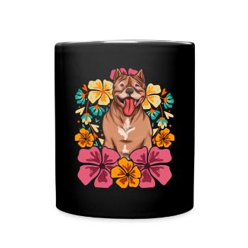 Pet Dog Gift Colorful Floral Pitbull - Full Colour Mug - black - Front
