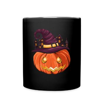 Hexen Hut Halloween Geschenk Gruseliges Kürbis - Tasse einfarbig - Schwarz - Vorne