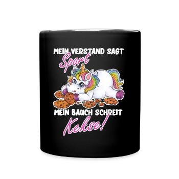 Mein Verstand sagt Sport mein Bauch schreit Kekse - Tasse einfarbig - Schwarz - Vorne