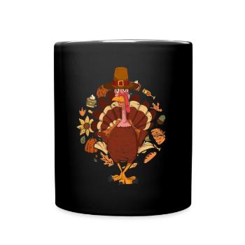 Herbst Vogel Laub Tier Geschenk Truthahn - Tasse einfarbig - Schwarz - Vorne