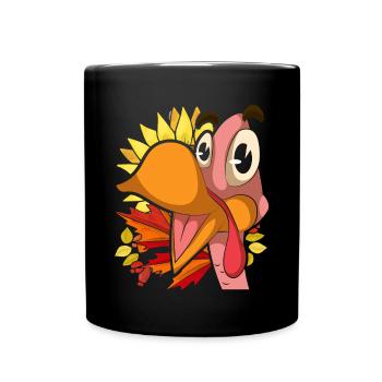 Sonnenblumen Herbst Laub Vogel Geschenk Truthahn - Tasse einfarbig - Schwarz - Vorne