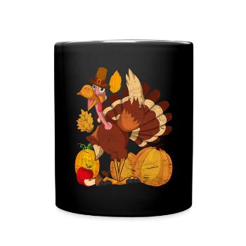 Thanksgiving Pumpkin Foliage Bird Gift Turkey - Full Colour Mug - black - Front
