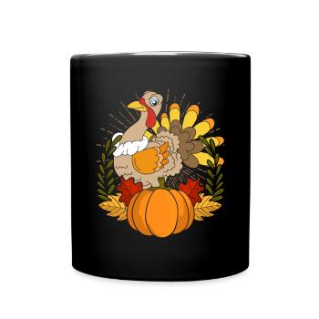 Autumn Foliage Bird Pumpkin Animal Gift Turkey - Full Colour Mug - black - Front