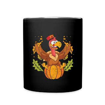 Kürbis Laub Herbst Vogel Tier Geschenk Truthahn - Tasse einfarbig - Schwarz - Vorne