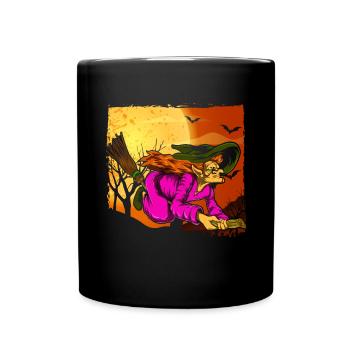 Witch's Broom Halloween Gift Full Moon Witch - Full Colour Mug - black - Front