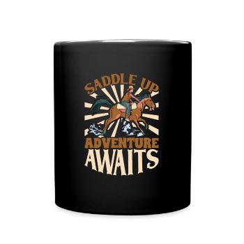 Saddle up - adventure awaits - horses - Full Colour Mug - black - Front