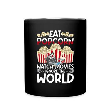 Kino Snack Kinofilm Geschenk Lustiges Popcorn - Tasse einfarbig - Schwarz - Vorne