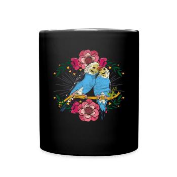 Flowers Bird Animal Gift Cute Budgie - Full Colour Mug - black - Front