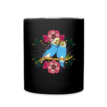 Blumen Vogel Geschenk Niedliches Wellensittich - Tasse einfarbig - Schwarz - Vorne