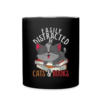 Leicht abgelenkt von Katzen und Büchern Katze - Tasse einfarbig - Schwarz - Vorne