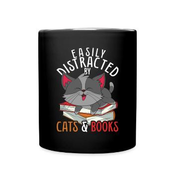 Cat Librarian Gift Funny Books Reading - Full Colour Mug - black - Front