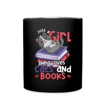 Leseratte Mädchen Katzen Geschenk Bücher Lesen - Tasse einfarbig - Schwarz - Vorne