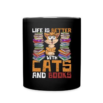 La vie est meilleure avec les chats et la lecture de livres - Mug uni - noir - Devant