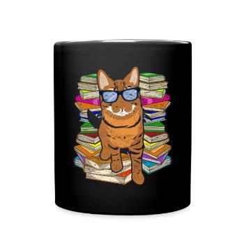 Reading Bookworm Gift Funny Books Cat - Full Colour Mug - black - Front