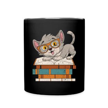 Cat Lover Bookworm Gift Reading Cat - Full Colour Mug - black - Front