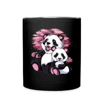 Sakura Panda Bär Baby Geschenk Kirschblüten Panda - Tasse einfarbig - Schwarz - Vorne