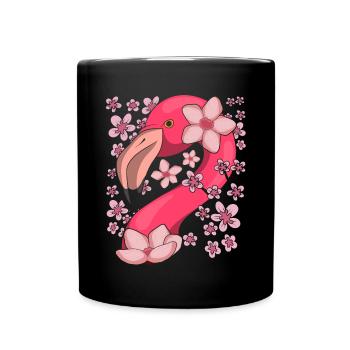 Sakura Rosa Vogel Geschenk Kirschblüten Flamingo - Tasse einfarbig - Schwarz - Vorne