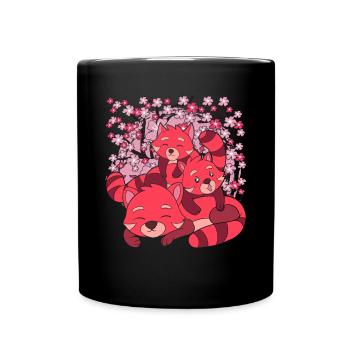 Sakura Zoo Tier Geschenk Kirschblüten Roter Panda - Tasse einfarbig - Schwarz - Vorne