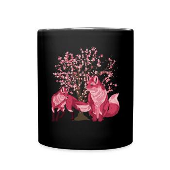 Sakura Tree Forest Animal Gift Cherry Blossom Fox - Full Colour Mug - black - Front