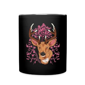 Cherry Blossom Forest Animal Gift Sakura Deer - Full Colour Mug - black - Front