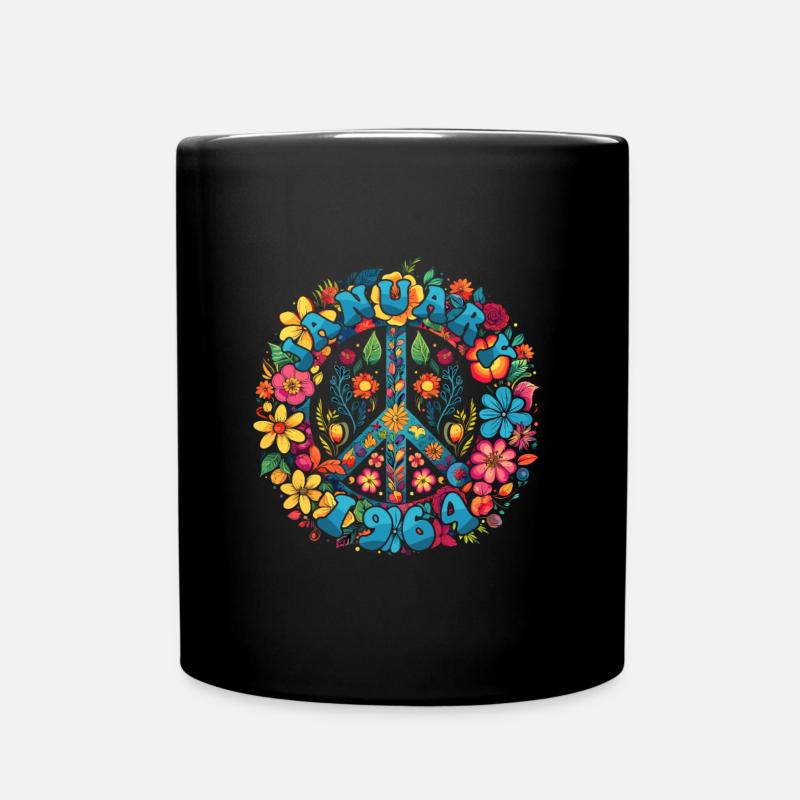Flower Power Hippie Geburstag - Januar 1964 - Tasse einfarbig - Schwarz
