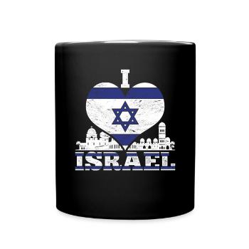 Israeli Flag Heart Gift I Love Israel - Full Colour Mug - black - Front