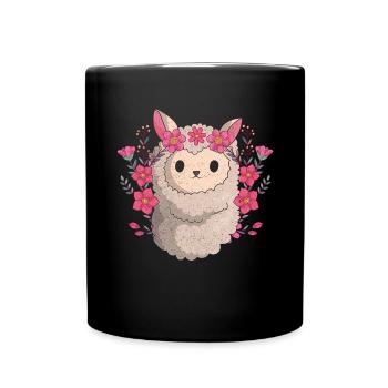 Blumen Alpaka Zoo Tier Geschenk Niedliches Lama - Tasse einfarbig - Schwarz - Vorne