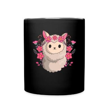 Zoo Tier Süßes Lama Geschenk Blumen Alpaka - Tasse einfarbig - Schwarz - Vorne