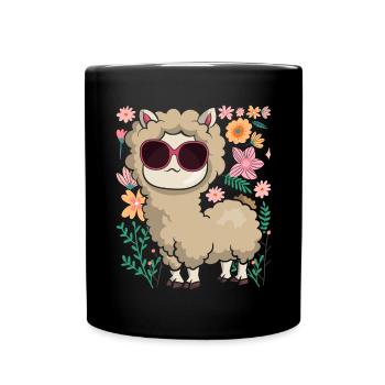 Floral Lama Lunettes de soleil Zoo Animal Gift Alpaga - Mug uni - noir - Devant
