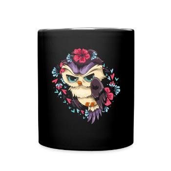 Animal Wise Bird Gift Cute Flower Owl - Mug uni - noir - Devant