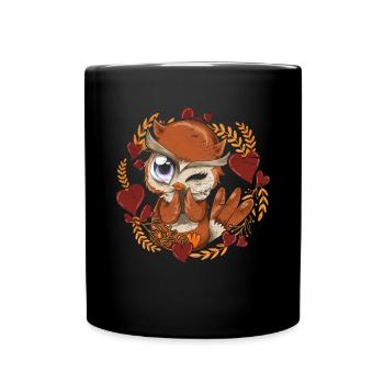 Animal Wise Bird Heart Gift Cute Owl - Full Colour Mug - black - Front