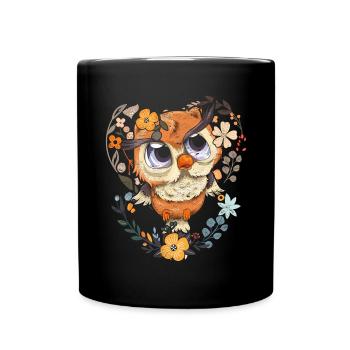 Pretty Flowers Wise Bird Gift Cute Owl - Mug uni - noir - Devant