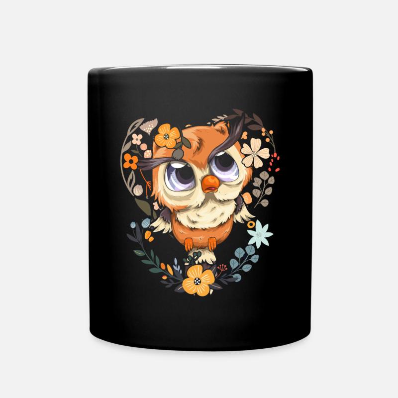 Habitant de la forêt Fleurs Sage Oiseau Mignon Hibou - Mug uni - noir