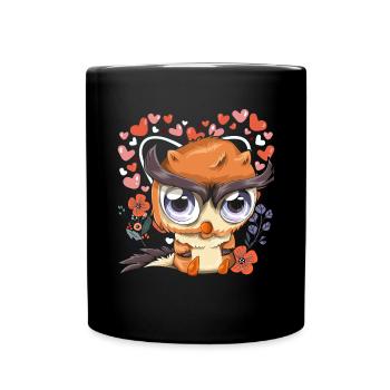 Bird Lover Heart Animal Gift Cute Owl - Full Colour Mug - black - Front