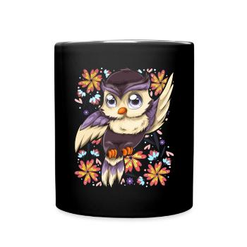 Bird Lover Flower Animal Gift Cute Owl - Full Colour Mug - black - Front