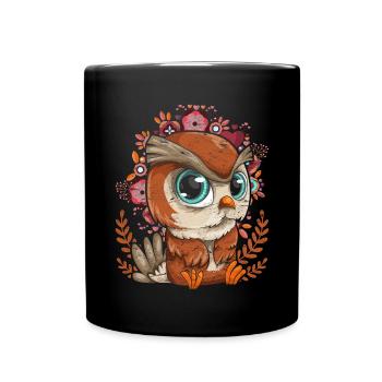 Fleurs d’oiseaux Cadeau animal de forêt Hibou mignon - Mug uni - noir - Devant