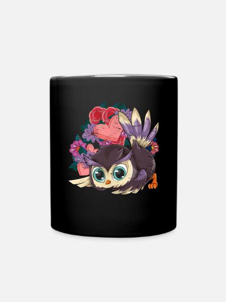 Schöne Blumen Vogel Tier Geschenk Niedliches Eule - Tasse einfarbig - Schwarz
