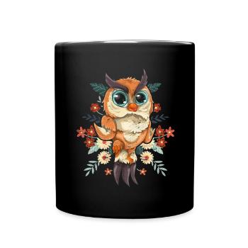 Flowers Animal Forest Bird Gift Cute Owl - Full Colour Mug - black - Front