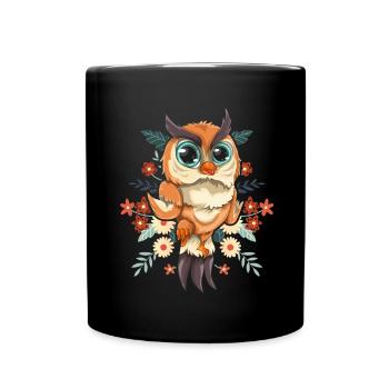 Flowers Animal Lover Bird Gift Cute Owl - Full Colour Mug - black - Front