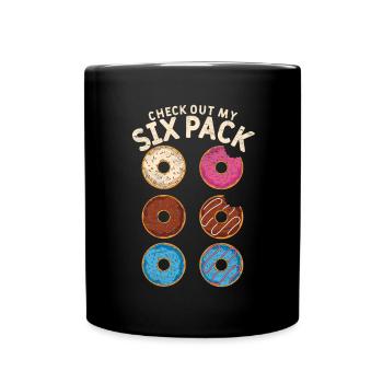 Guck mal mein Sixpack Lustiges Geschenk Donuts - Tasse einfarbig - Schwarz - Vorne