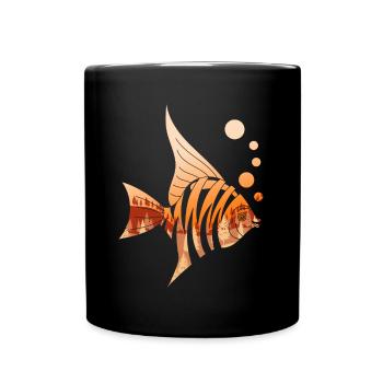 Nature Trees Fishing Gift Sunset Fish - Full Colour Mug - black - Front