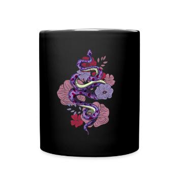 Reptile Animal Gift Pretty Floral Snake - Full Colour Mug - black - Front