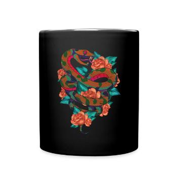 Flowers Predator Reptiles Gift Roses Snake - Full Colour Mug - black - Front