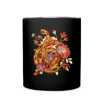 Vintage Flowers Predator Gift Reptile Snake - Full Colour Mug - black - Front