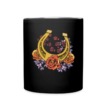 Rosen Pferdesport Reiter Geschenk Blumen Hufeisen - Tasse einfarbig - Schwarz - Vorne
