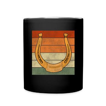 Reiterhof Reiter Geschenk Retro Pferde Hufeisen - Tasse einfarbig - Schwarz - Vorne