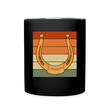 Pferde Reiten Pferdesport Geschenk Retro Hufeisen - Tasse einfarbig - Schwarz - Vorne
