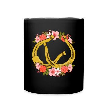Blumen Blüten Pferde Reiten Geschenk Hufeisen - Tasse einfarbig - Schwarz - Vorne